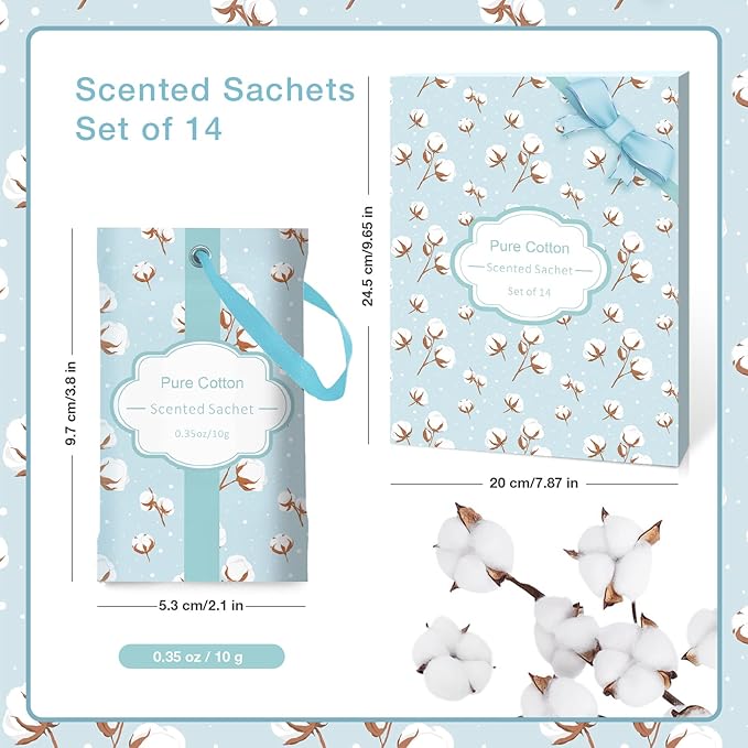 SCENTORINI Sachets for Drawers and Closets, Cotton Scented Bags for Long-Lasting, 14 Pack Home Fragrance Sachet for Closet, Drawer, Wardrobe
