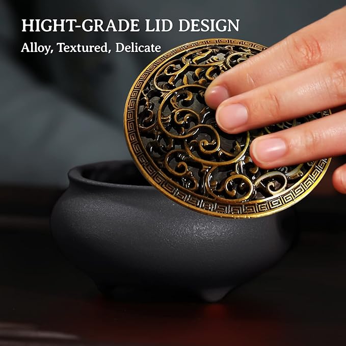 Coil Incense Burner， Ceramic Cone Incense Burner Holder Suitable for Incense/Cone/Coil/Stick, Sage, Mosquito Incense, and Charcoal. Incense Holder+Fireproof Cotton Inside.