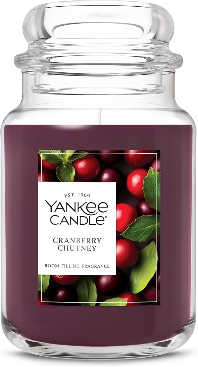 Yankee Candle Cranberry Chutney, Fall Scented Candle, 22oz Large Jar with up to 150 Hour Burn Time