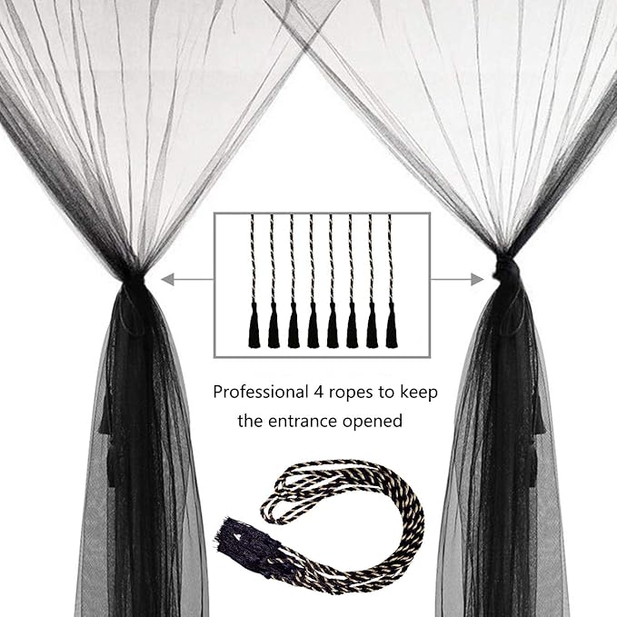 Bed Canopy, Canopy Bed Curtains Bed Drapes for Full Queen King Size Bed Mosquito Net Bed Canopy Curtains for Patio Indoor Outdoor Gothic Room Decor Screen Netting Canopy Curtains Blcak