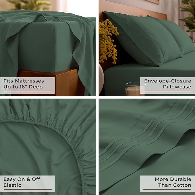 Mellanni Queen Sheets Set - 4 PC Iconic Collection Bedding - Hotel Luxury, Extra Soft, Cooling Bed Sheets - Wrinkle, Fade, Stain Resistant (Queen, Emerald Green)