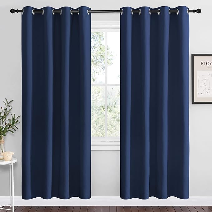 NICETOWN Navy Blackout Curtains 78" Long for Living Room, Thermal Insulated Window Treatment Light Reducing Room Darkening Drapes for Boys Kids Bedroom, Classroom, Apartment (55" W x 78” L, Set of 2)