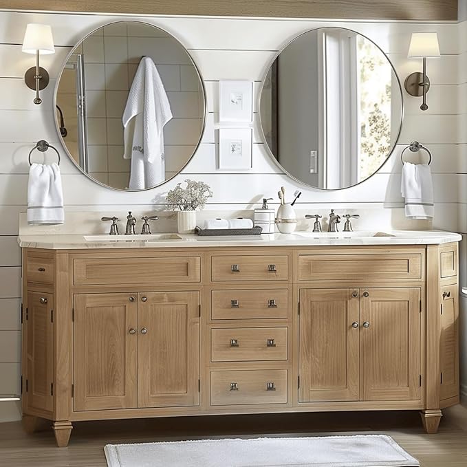 ANDY STAR Nickel Round Mirror, 26" Brushed Nickel Round Mirror, Sliver Circle Bathroom Mirrors in Stainless Steel Metal Frame 1" Deep