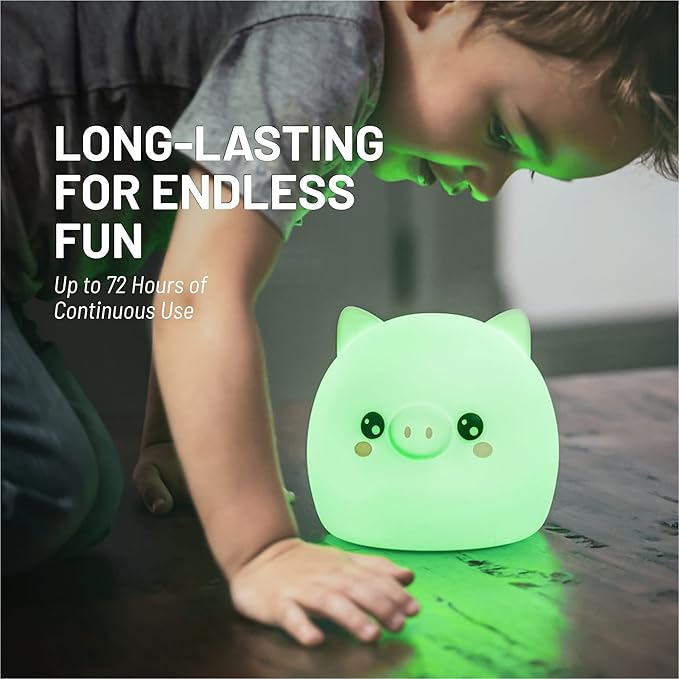 Lumipets Remote Control Silicone Night Light for Kids - Pig Design with 9 Soft Colors & Sleep Timer - Rechargeable, Battery-Operated Lamp for Bedroom | Baby Nursery, Toddler, Girls, Boys