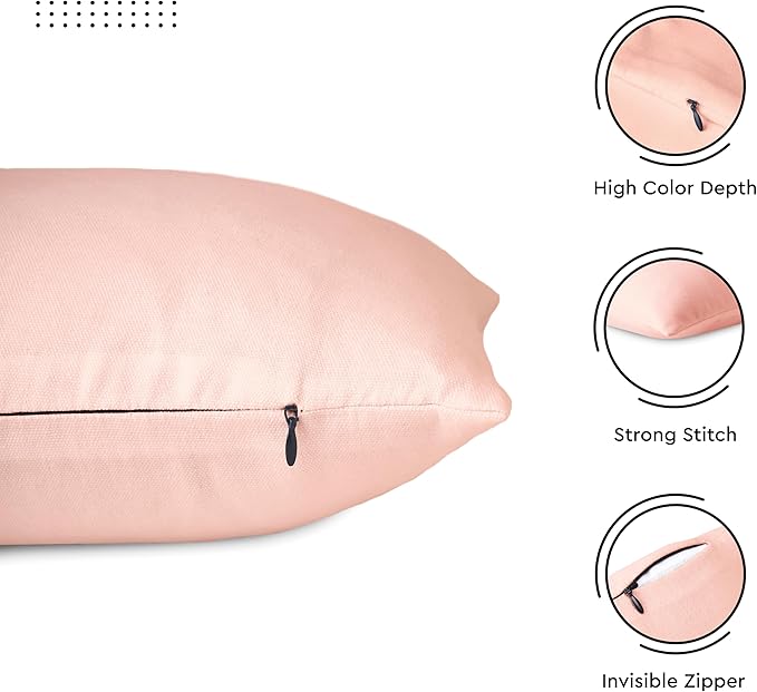 Encasa XO Throw Pillow Covers 20x20 in Set of 2 Powder Pink | No Inserts | Cotton Pillow Covers for Living Room, Bed, Sofa, Couch | Decorative Cushion Covers with Improved Zippers