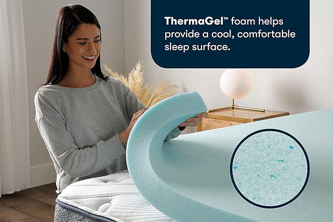 Serta ThermaGel Cooling, Pressure-Relieving Memory Foam Mattress Topper, 3 Inch, Twin XL,Blue