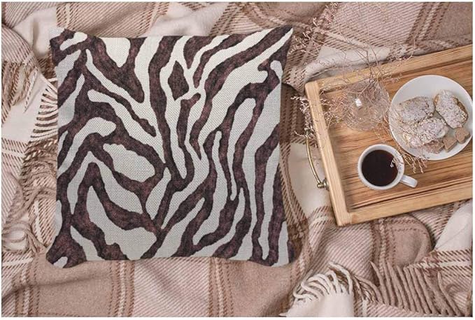 WONDERTIFY Pillow Cover Zebra Skin Pattern Nature Animal Print Brown White - Soft Linen Pillow Case for Decorative Bedroom/Livingroom/Sofa/Farm House - Cushion Covers 18x18 Inch 45x45 cm