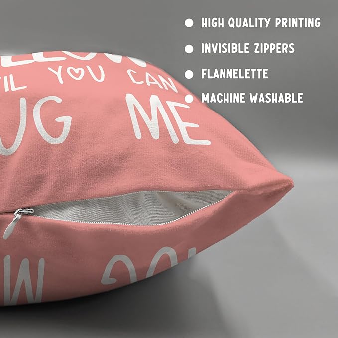 Sufamb Hug This Pillow Until You Can Hug Me Throw Pillow Covers Decor, 24'' x 24'' Pillow case, Boyfriend Girlfriend Birthday Gifts，Long Distance Relationships Gifts， Valentine's Day Gifts(Pink)