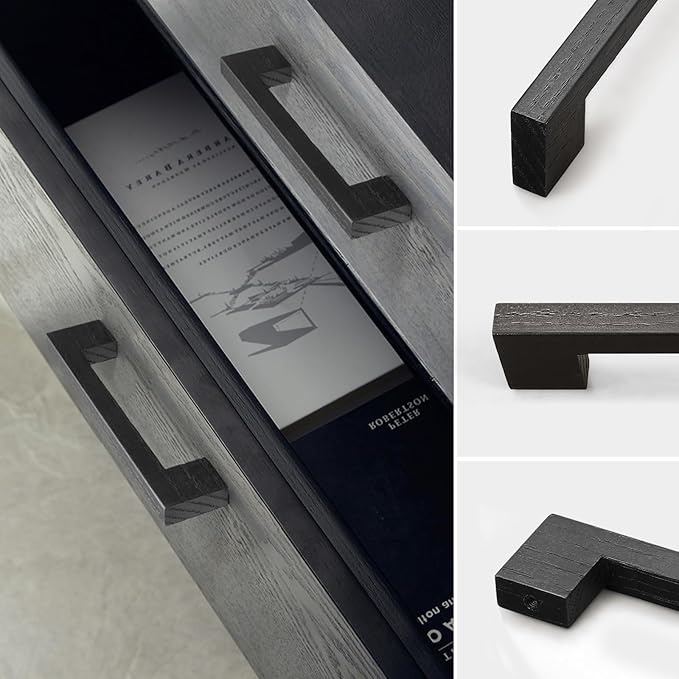 Black Square 7-1/2in 8 pcs Wooden Drawer Pulls Handle pulls for cabinets Kitchen Cabinet Drawer pulls Cabinet Door Pull