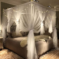 Joyreap 4 Corners Post Canopy Bed Curtain for Girls & Adults - Royal Luxurious Cozy Drape Netting - Cute Princess Bedroom Decoration Accessories (White, King)