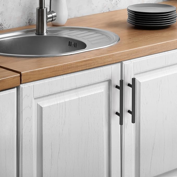 JOY DECOR 20 Pack Cabinet Handles, Black Cabinet Pulls, 3-3/4 in Hole Center Kitchen Hardware, Stainless Steel T Bar Handles for Dresser Drawers