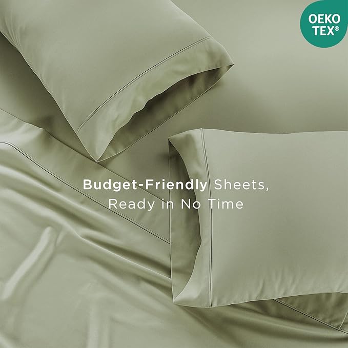 Threadmill Cotton Full Size Sheet set| 100% Cotton Sheets for Full Size Bed | Solid Sateen Full Bed Sheets Set with 16” Elasticized Deep Pocket | Soft Breathable 4-Piece Cooling Sheet Set | Sage Green