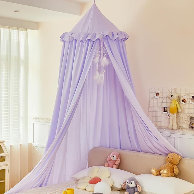 dix-rainbow Princess Decor Canopy for Kids Bed, Soft and Durable Bed Canopy for Girls Room Tent Canopy Dreamy Mosquito Net Bedding, Children Reading Nook Canopies Indoor (Purple)