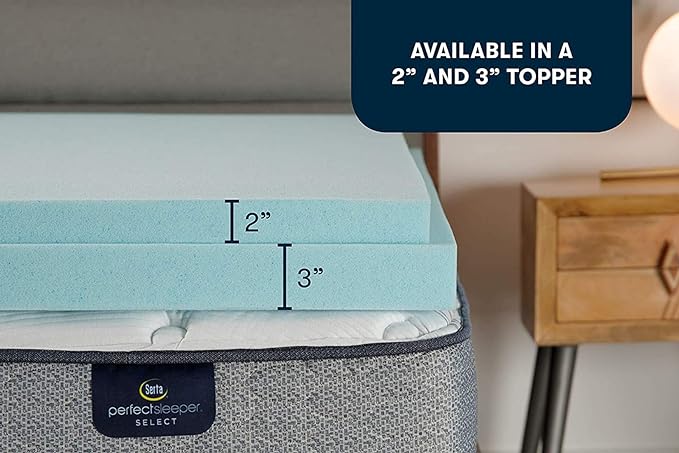 Serta ThermaGel Cooling, Pressure-Relieving Memory Foam Mattress Topper, 3 Inch, Twin XL,Blue