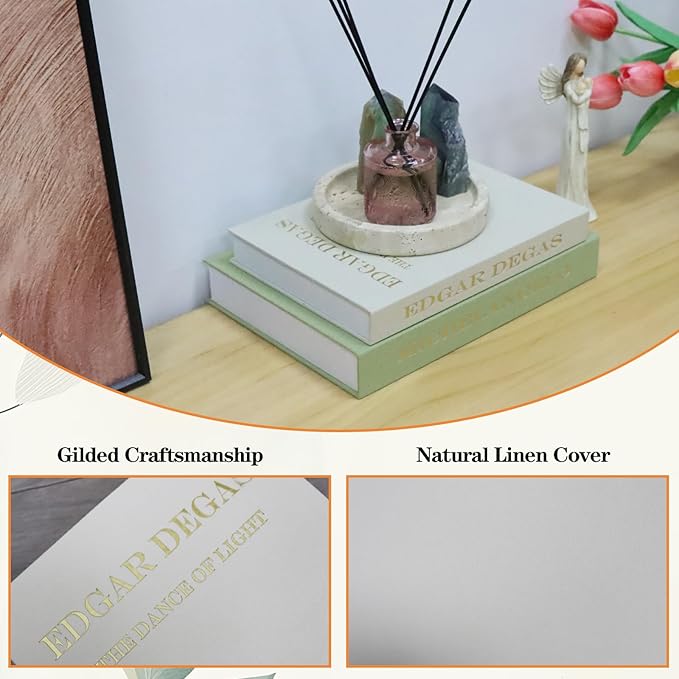 Decorative Fake Books for Coffee Table - Set of 2 Linen Aesthetic Faux Books Decor - Minimalist Keepsake Photo Storage Box for Office Home Living Room Mantle Top Decoration (Green-beige)