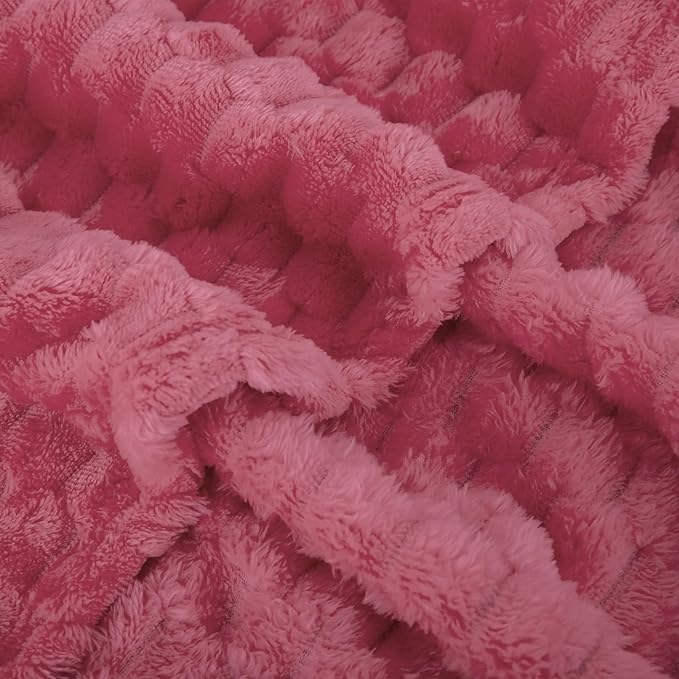Rose Pink Throw Blanket 108"×90" inches Gifts for Mom Fuzzy 3D Jacquard Decorative Flannel Fleece Super Soft Plush Cozy Blanket for Couch Sofa Chair Lightweight