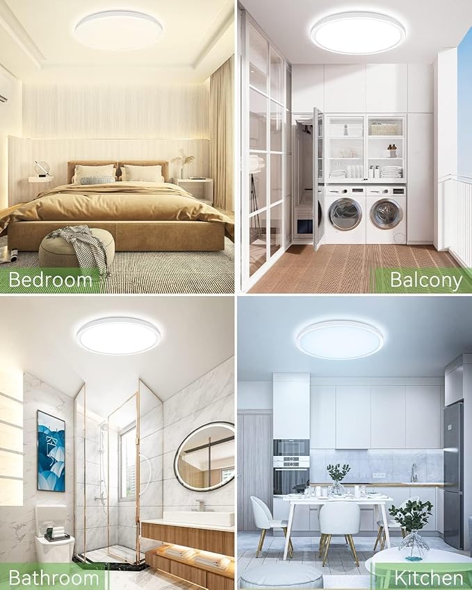 zemty 12 Inch White Flush Mount Ceiling Lights Super Slim 28W 3200lm LED Light Fixture, Warm Natural Cool White Selectable Lighting Fixture for Bedroom, Kitchen, Basement
