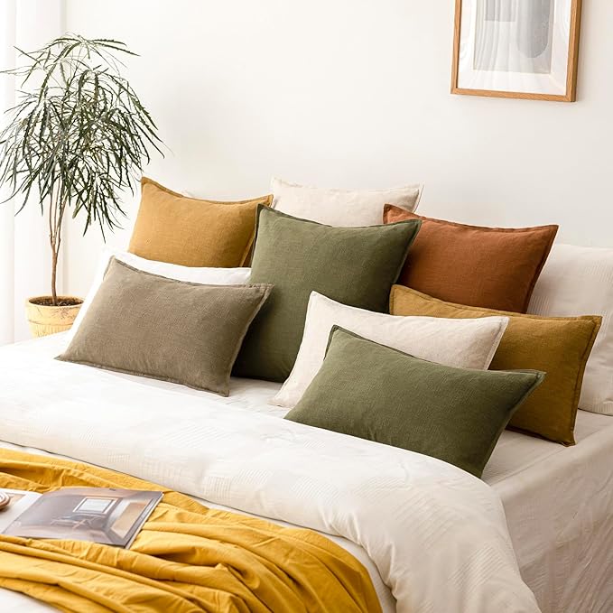 Foindtower Pack of 2, Decorative Linen Soild Throw Pillow Covers Soft Accent Cushion Case Boho Farmhouse Neutral Pillowcase for Chair Couch Sofa Bedroom Living Room Home Decor 20 x 20 Inch Light Brown