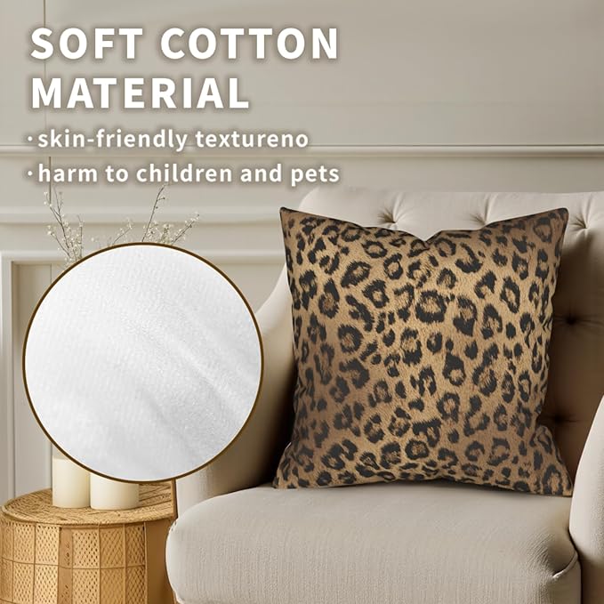 Brown Throw Pillow Covers - Leopard Pillow Cover 22x22 Cheetah Print Cushion Cases Set of 2 for Couch Sofa Porch
