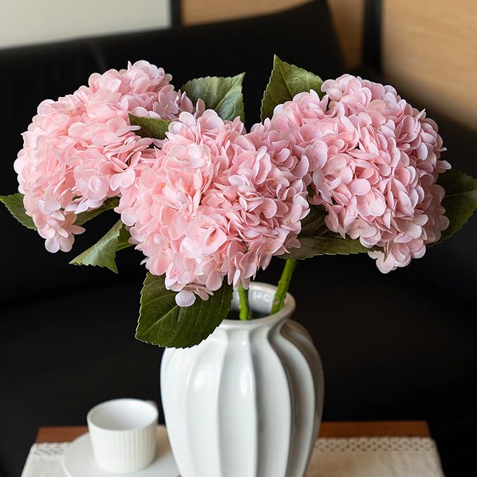 3PCS 22 inch Realistic Artificial Hydrangea Large Real Touch Flowers Artificial Flowers Dry Flowers Outdoor Wedding Christmas Office Family Party Living Room Table Decoration (Pink)