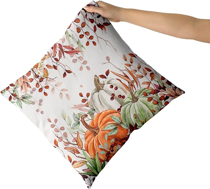 Giwawa Fall Pillow Covers Set of 2 20x20 Inch Orange Green Pumpkins Autumn Leaves Thanksgiving Cushion Covers Farmhouse Decorative Double Sided Throw Pillowcases for Indoor Outdoor Holiday