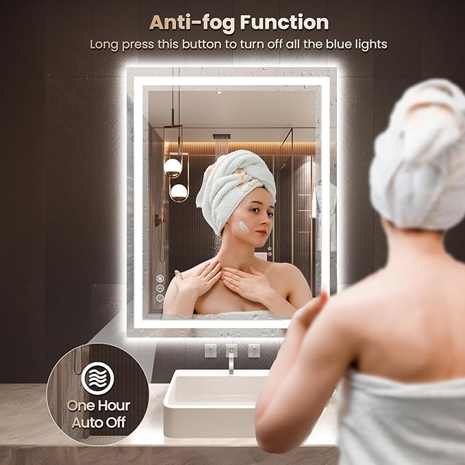 36"X36" LED Bathroom Mirror with Front Lights and Backlit, Anti-Fog, Dimmable, Shatter-Proof Tempered Glass, Lighted Bathroom Vanity Mirror for Wall with 3 Colors, Memory Function