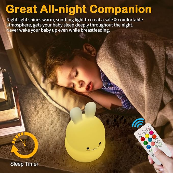 ShaArkMango LED Night Light for Kids Toddler Bed Room Decor Aesthetic, Soft BPA Free Silicone, Cute Animal Night Lamp Color Changing NightLight Dimming & Timer &Rechargeable Baby Shower Gifts