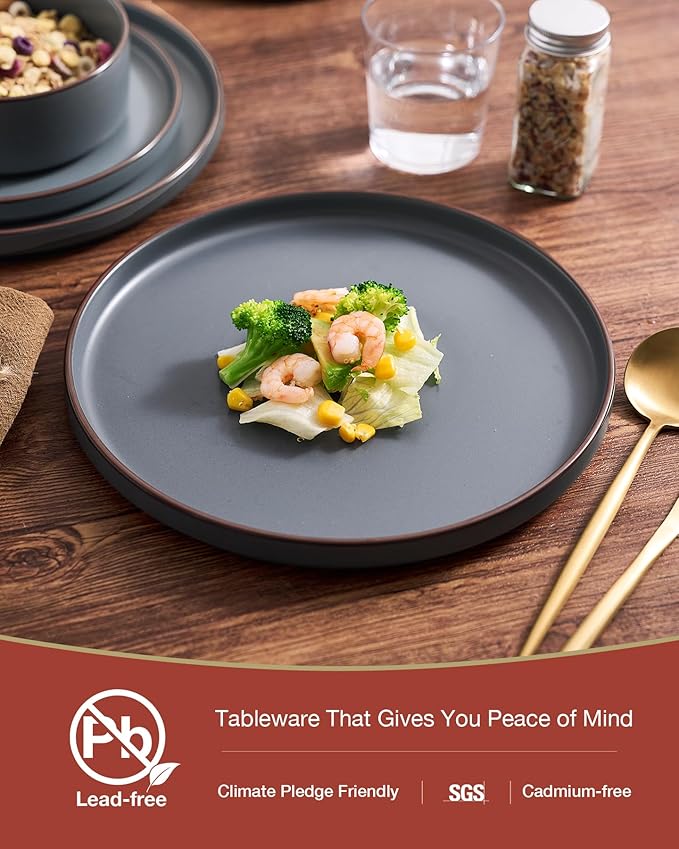 Famiware Nebula Ridge Stoneware Dinnerware Sets, Plates and Bowls Sets for 4, 12 Pieces Dishes Set, Microwave and Dishwasher Safe Kitchen Plates, Charcoal