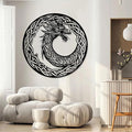 Viking Ouroboros Metal Wall Art, Viking Metal Wall Decor, Celtic Knot Wall Hanging, Nordic Dragon Decor, Scandinavian Sign, Vegvisir Art, Norse Mythology Home Decor (Black, 19"x19"|47x47cm)