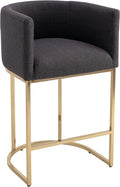 Modern Counter Height Linen Upholstered Bar Stool, 29" Kitchen Counter Island Stool Bar Chairs with Gold Metal Frame for Kitchen Island, Charcoal