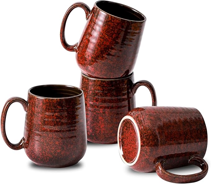 Hasense Red Coffee Mugs Set of 4, 12 oz Coffee Cups Ceramic, Latte Mug with Large Handle for Coffee, Tea, Milk and Chocolate,Easy Hold & Clean, Dishwasher & Microwave Safe