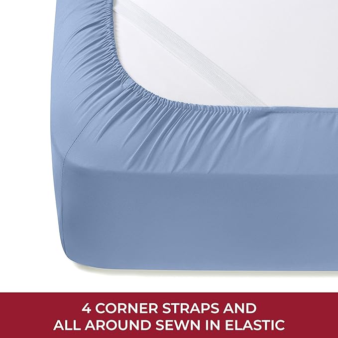 Mellanni RV Short Queen Sheets - 4 PC Iconic Collection Bedding - Hotel Luxury, Extra Soft, Cooling Bed Sheets - Deep Pocket up to 10 inch (RV/Short Queen, Sky Blue)