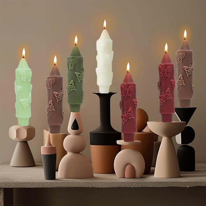 Olive Taper Candle Short CandleSticks Dripless Mini Tapered Candles for Christmas Home Decor 6 inch Set of 4,Olive,Butterfly