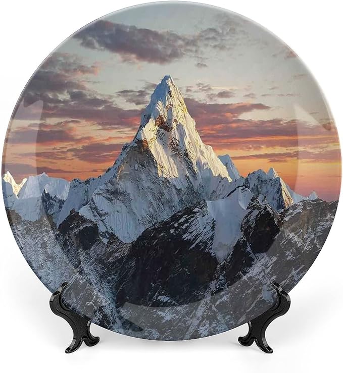 6 Inch Decorative Plate, Apartment Decor Round Porcelain,Evening of South Mountain Colorful Nepal Everest Print Ceramic Wall Hanging for Fine Dining For Upscale Events, Dinner Parties, Weddings