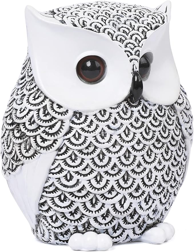 Artpaul Owl Decor Home Décor Accents Small Decor Items for Shelf Owl Figurines Home Decor Owl Decorations for Home, Office, Gifts for Owl Lover (White)