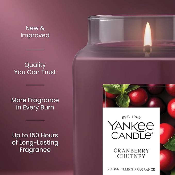 Yankee Candle Cranberry Chutney, Fall Scented Candle, 22oz Large Jar with up to 150 Hour Burn Time