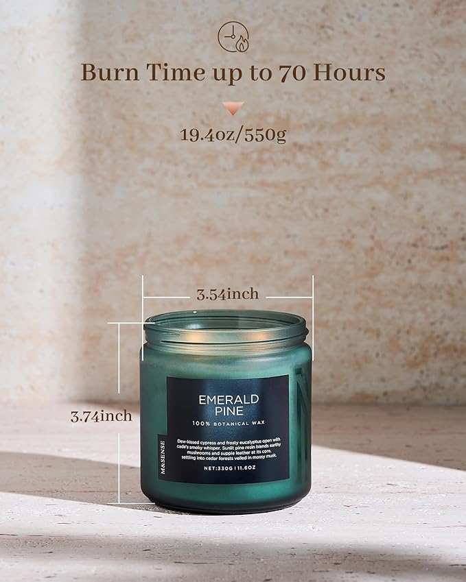 M&SENSE Pine Scented Candles Natural Soy Wax Clean Non Toxic 11.6oz 70 Hours Large Long Lasting Christmas Winter Scented 2 Wicks Candle Gift for Holiday & Family Friends Teachers