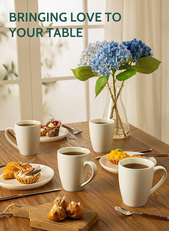 Sweese Porcelain Coffee Mugs - 16 Ounce (Top to the Rim) for Coffee, Tea, Cocoa, Set of 4, Beige