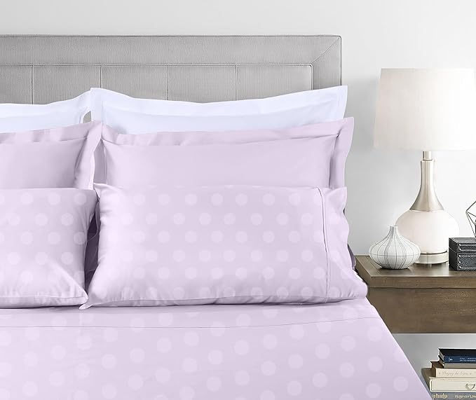 Threadmill 100% Cotton Sheets for King Size Bed | 4 Pc King Bed Sheets Set | Soft, Breathable Lightweight Damask Sateen for All-Season Use | Snug Fit Elastic Deep Pocket King Sheets | Lilac