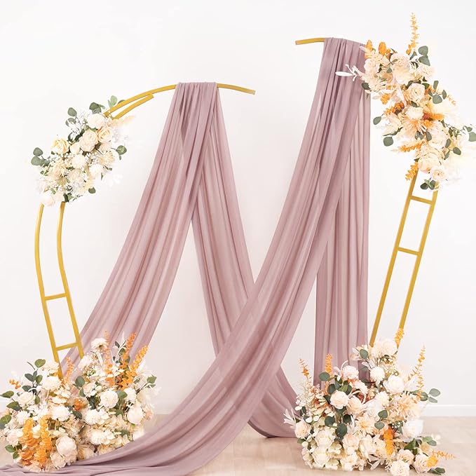 Socomi Wedding Arch Draping Fabric 1 Panel 29" x 19Ft Dusty Rose Sheer Chiffon Curtain Drapes 6 Yards for Wedding Ceremony Birthday Party Decoration