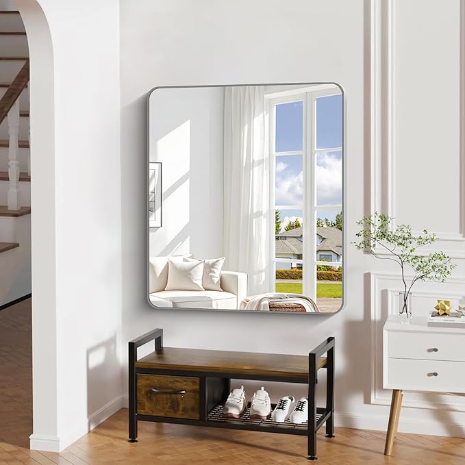 40" x 36"Bathroom Mirror, Silver Wall Mirror with Metal Frame, Decorative Rectangular Vanity Mirror for Bedroom Bathroom Living Room Entryway (Horizontal/Vertical)