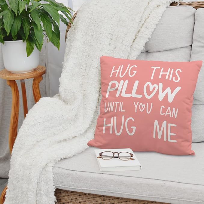 Sufamb Hug This Pillow Until You Can Hug Me Throw Pillow Covers Decor, 24'' x 24'' Pillow case, Boyfriend Girlfriend Birthday Gifts，Long Distance Relationships Gifts， Valentine's Day Gifts(Pink)
