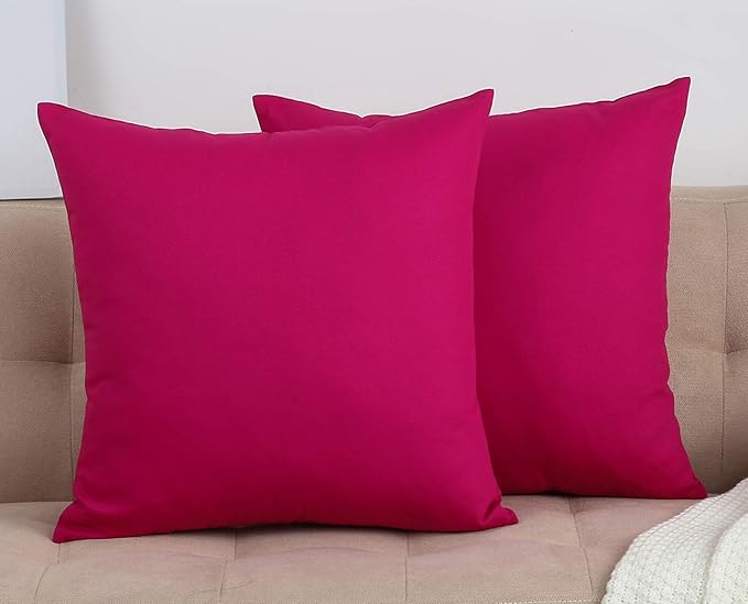 TangDepot Handmade Decorative Solid 100% Cotton Canvas Throw Pillow Covers/Pillow Shams, (28"x28", Brilliant Rose), 1 Count (Pack of 1)