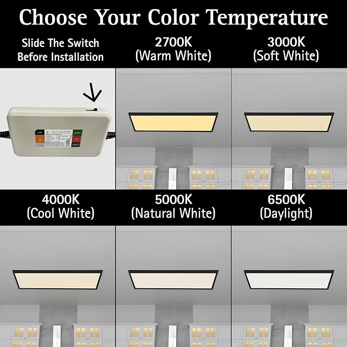 Ultralux Framed 1x4 ft LED Light Panel - CCT Switchable Surface Mount Light with Integrated Frame for Kitchen, Home & Office - TRIAC Dimmable, 5 CCT Adjustable Color Temperature (Matte Black, 1 Pack)