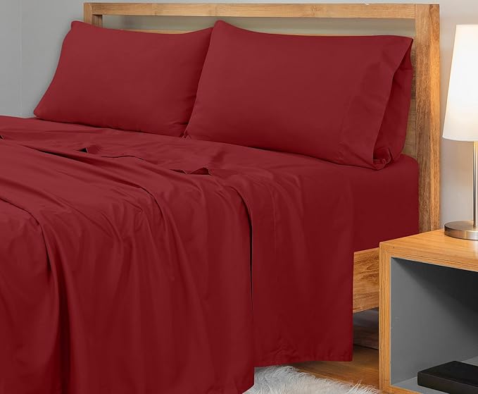 Royale Linens 300 Thread Count 100% Long Staple Combed Cotton Flat Sheet - Super Soft - Top Sheets - California King Flat Sheet Sold Separately - Breathable, Cool & Crisp Sheets Only (Cal King, Red)