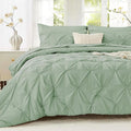 Sasttie King Size Comforter Set, 7-Piece Bed in a Bag, Pintuck Bedding Sets for All Season, Includes Comforter, Flat Sheet, Fitted Sheet, Pillowcases and Pillowshams, Sage