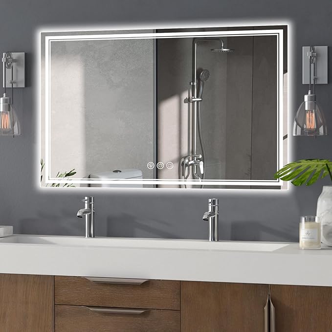 55x36 InchLed Mirror for Bathroom with Front Light and Backlit, Dimmable Anti Fog Wall Bathroom Mirror with Led Lights, Water Proof, Decor Vanity Mirror