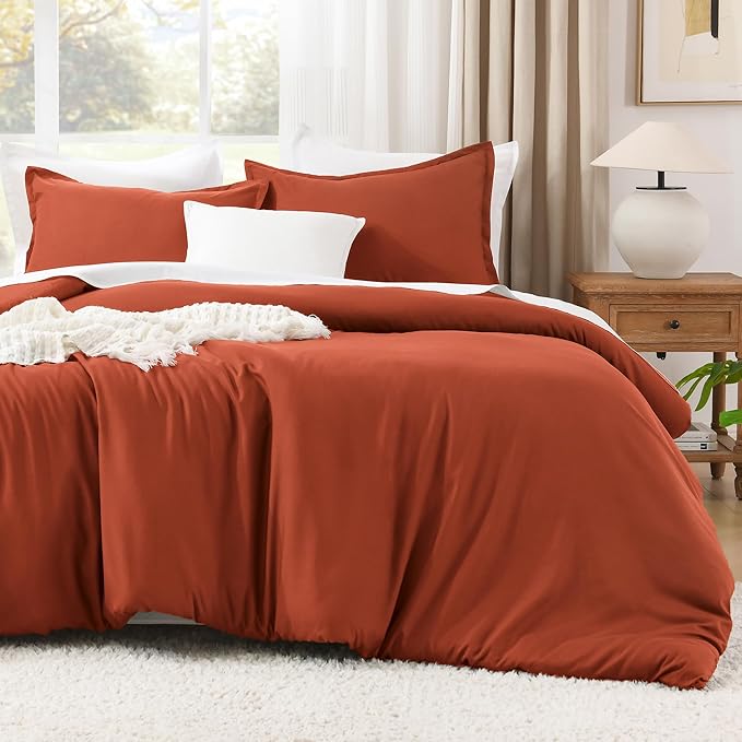 Litanika Burnt Orange Twin/Twin XL Comforter Set, 2 Pieces Solid Terracotta Lightweight Bedding Comforter Set, Rust Fluffy Quilted Blanket Set (66x90In Comforter & 1 Pillowcase)