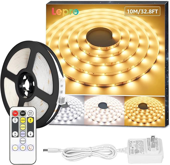 Lepro LED Tunable White Strip Light, Warm to Cool White,32.8ft Dimmable Bright LED Tape Lights, 600 LEDs 2835, Strong 3M Adhesive, Not Cuttable, Suitable for Christmas Decorations, Home, Bedroom