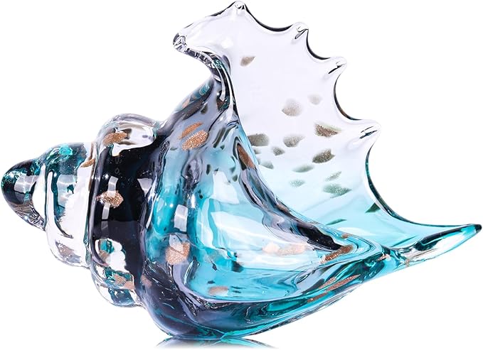 XMGZQ Hand Blown Glass Conch Statue,Sea Glass Art Figurine, Coastal Home Decor with Sea Shells, Living Room TV Stand Above Cabinet,Bookcase,Beach Decoration,Entryway Conch Horn Figurines